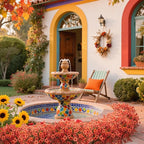 Fall Outdoor Artificial Flowers 16 Bundles - UV Resistant Faux Daisy with Eucalyptus Leaves, Weatherproof Fake Plants for Porch, Patio, Garden Decor, Indoor Outdoor Decor (Fall Orange Red)