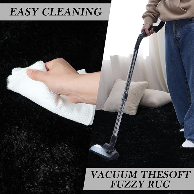 Area Rugs 9x12 Living Room: Black Shag Rug 9x12 Area Rugs - Large Plush Fluffy Carpet for Living Room