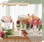 6 Pcs (H:7" W:4") Embossed Flower Vase Fall Pedestal Glass Vase Big Base Thickened Crystal Vintage Vases for Autumn Wedding Home Decor Table Centerpiece House Warming Gifts(Clear)