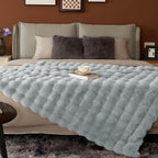 Touchat Luxury 1000GSM Faux Rabbit Fur Throw Blanket, Super Heavy Warm Cozy Grey Blankets for Couch Bed Sofa, Ruched Plush Fuzzy Elegant Soft Reversible Mink Blanket for Living Room Bedroom