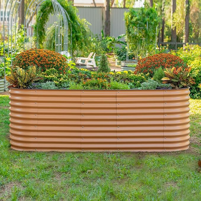 Vego garden 32" Extra Tall Raised Garden Bed Kits, 6 in 1 Modular Raised Planter Box for Vegetables Flowers Fruits Oval Metal Raised Garden, Terra Cotta