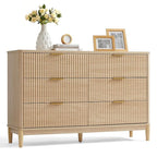 LINSY HOME Fluted Dresser for Bedroom with 6 Drawers, 54" Wide Mid Century Modern Dressers, Tall Boho Chest of Drawers, Large Wood Accent Storage Cabinet for Living Room, Curved Profile Design, Oak