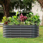 Land Guard Galvanized Raised Garden Bed, 8x4x2ft Planter Boxes Outdoor, Oval Larger Metal Planter Boxes for Vegetables, Fruits, Flowers (Grey)