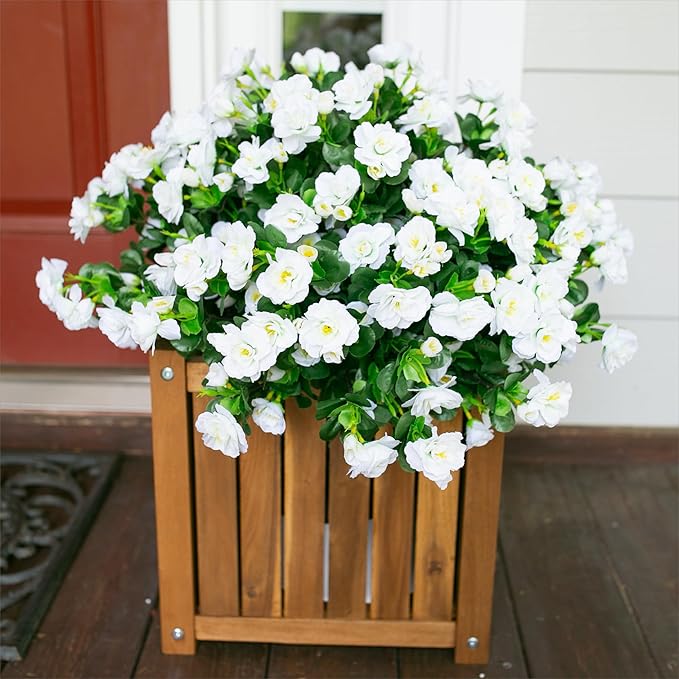 Ivydale Artificial Fake Flowers Plants for Outdoor Outside Fall Decor, Faux Silk White Camellia UV Resistant Realistic for Front Door Porch Patio Balcony Garden Yard Decoration, 3 Large Bundles