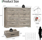 Dresser for Bedroom with 8 Drawers, 48" Wide Wood Chest of Drawers with Deep Drawers & Mental Handle, Modern Dresser TV Stand, Wooden Closet Storage Organizer for Living Room, Hallway, Entryway, Grey