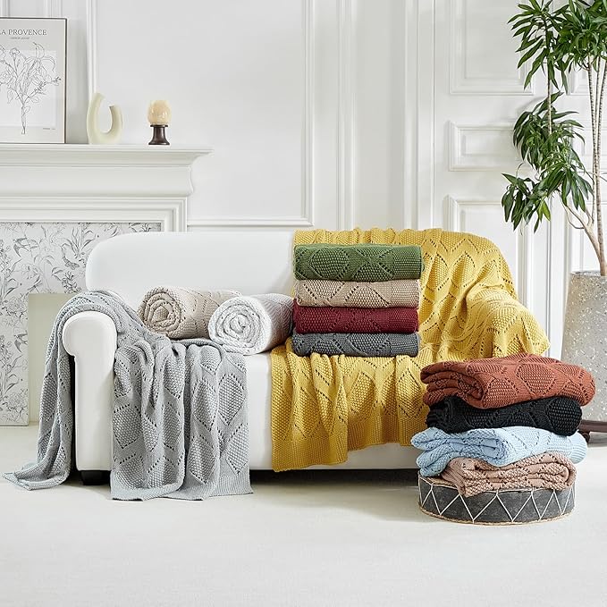 Longhui bedding Chunky Cotton Knit Throw Blanket for Couch, Sofa, Bed, or Chair, Decorative Breathable Fall Cable Knit Blanket 60 x 80 Inches, Large Black