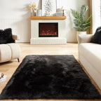 AMTOVO Faux Fur Sheepskin Rug for Living Room, 4 x 6 ft Black Fluffy Area Rug for Bedroom, Playroom, Luxury Room Decor, Rectangle
