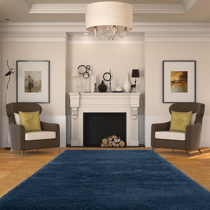 Area Rug 10x14 for Living Room: Large Shag Rug Navy Blue for Living Room - Area Rug 10 x 14 Modern Indoor Soft Shaggy Fuzzy Floor Carpet.(Navy Blue/10x 14 Feet)
