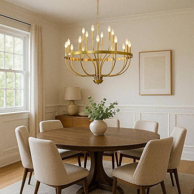 Gold Chandelier 18-Light Candle Chandelier Modern Farmhouse Pendant Lighting Fixture for Dining Room Bedroom Living Room Kitchen Island Foyer Entryway E12 Bulb Vintage Golden Ceiling Light