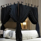 4 Corners Post Princess Curtain Bed Canopy Double Layer Cozy Mosquito Net Mesh and Cloth for Girls Adults Bedroom Decoration (Double-Black/Black, 53" W*78" L*82"*H/(Full))