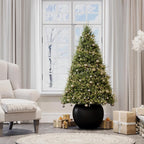 DTY Signature Mount Sherman Lightweight Durable Modern Fiberstone Sphere Planter for Indoor & Outdoor Drainage Hole & Rubber Plug Weather Resistant, 13.5" H x 17" Dia, 12" Opening- Medium, Black