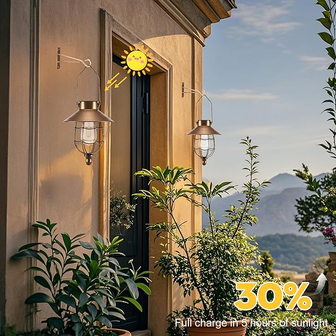 pearlstar 2 Pack Solar Lantern Outdoor Hanging Light Waterproof Metal Solar Lamp for Yard Garden Pathway Patio Porch Decor(Copper)