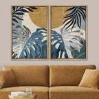 SIGNFORD Framed Canvas Print Wall Art Set Jungle Tropical Monstera Palm Leaf Abstract Shapes Illustration Modern Art Decorative Nordic Nature for Living Room, Bedroom, Office - 24"x36"x2 Natural