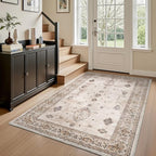 AMOAMI-Vintage Area Rug 4x6 Brown Rugs for Living Room-Soft Living Room Rug Non Slip Rugs for Bedroom Carpet Machine Washable Rug for Dining Room Bedside Office Room Decor