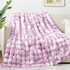 Touchat Luxury 1000GSM Faux Rabbit Fur Throw Blanket for Women, Super Heavy Warm Cozy Blankets for Couch Bed Sofa, Bubble Plush Fuzzy Soft Mink Blanket for Living Room Bedroom, Purple