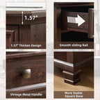 Farmhouse Side Table Set of 2 with Charging Station, Rustic Wood End Table with Drawer, Small Nightstands with Open Shelf for Bedroom, End Tables for Living Room, Walnut