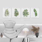SIGNWIN Framed Banana Palm Monstera Leaf Wall Art, Set of 4 Green Pastel Wall Decor Prints, Nature Wilderness Wall D¨¦cor for Living Room, Bedroom - 12"x16" White
