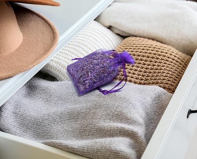 Pack of 24 Lavender and Cloves Sachets for Clothes Storage, Home Fragrance Sachet for Closets, Garment Bag or Drawers, LV-H-1