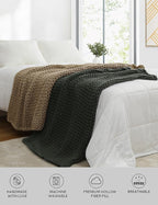 YnM Chunky Throw Blanket, Medium-Weight, Hand Knitted, Skin Friendly, Ventilated and Breathable, Machine Washable, Home Décor Piece for Couch, Sofa and Bed (Olive, 40x50 Inch)