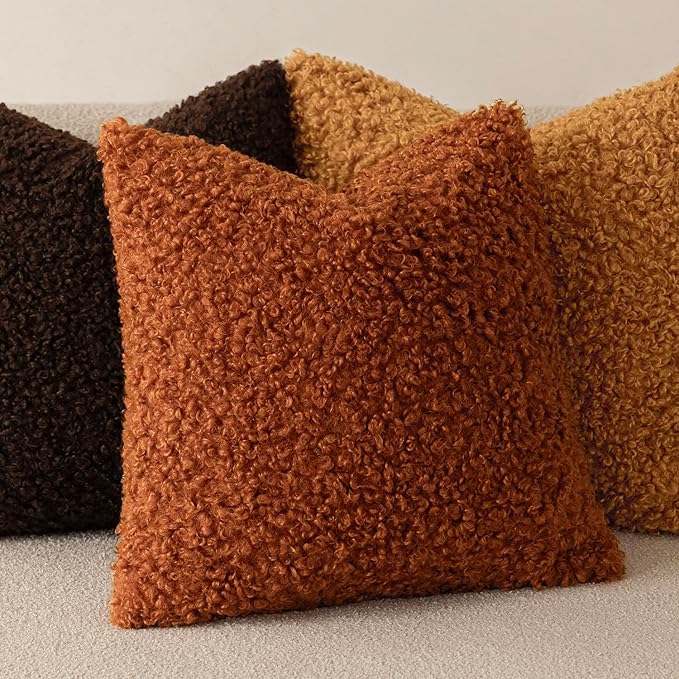 Foindtower 2 Pieces 22x22 Inch Burnt Orange, Faux Fur Throw Pillow Cover Accent Sherpa Furry Pillow Cover Fuzzy Soft Pillowcases Cozy Sheepskin Decorative Fleece Cushion Case for Bed Couch Living Room