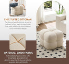 Zesthouse Square Pouf Ottoman Footstool, Modern Ottoman Coffee Table for Living Room, Beige Linen Stool Foot Rest, Upholstered Poofy Stool for Couch, Cute Vanity Chair Backless for Makeup Room Bedroom