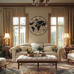 36 Inch Extra Giant Oversized Black Metal Wall Clock,Large Modern Decorative Silent World Map Wall Clock with Vintage Gold Arabic Numeral for Living Room,Entrance Fireplace,Dining Room Decor