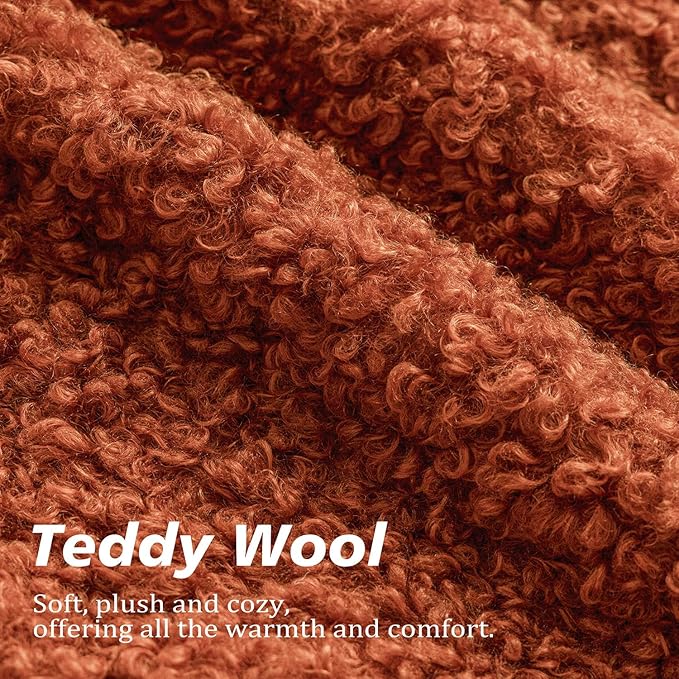 Foindtower Set of 2 Curly Teddy Wool Pillow Covers Decorative Boucle Textured Lumbar Throw Pillow Faux Fur Sherpa Pillowcases Sheepskin Fuzzy Cushion Case for Sofa Bedroom Car 12"x20" Burnt Orange