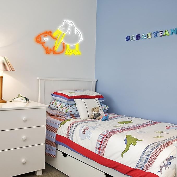 LISIGNVE Capybara Pelican Neon Sign for Wall Decor Funny Capybara Led Neon Light Sign Pelican Neon Light for Children's Room Kindergarten Bedroom Zoo Art Wall Decor(16.5”*12.6”)