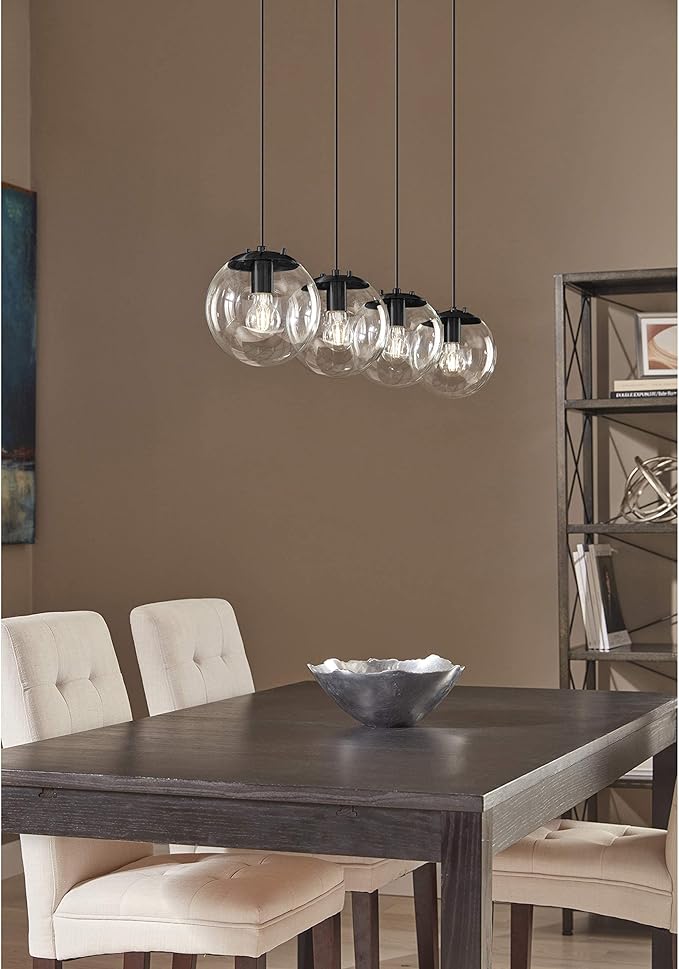 Linea di Liara Sferra Modern Large Glass Pendant Light Kitchen Island Black Pendant Lighting Clear Glass Globe Pendant Light Mid Century Hanging Light Fixture, LED Edison Bulb Included, UL Listed