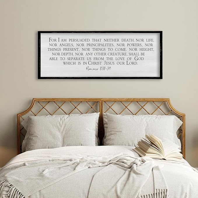 ZZJJHYWGQ Christian Bible Verse Wall Art For I am Persuaded Romans 8:38-39 Bible Verse Sign Decor 32"×12" Inspirational Religious for Home Church Large Wood Frame Scripture Wall Hanging (Black)