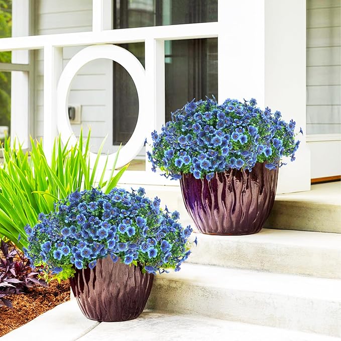 24 Bundles Artificial Flowers for Outdoors & Indoors – UV Resistant Faux Plastic Plants for Garden, Patio, Porch, Window Box, Home Decor – Lush & Vibrant Fake Flowers, Blue