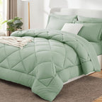 CozyLux Queen Comforter Set Sage Green - Bed in a Bag Queen Size 7 Pieces, Luxury Soft Bed Set for All Seasons, Bedding Set with Down Alternative Comforter, Sheets, Pillowcases & Shams