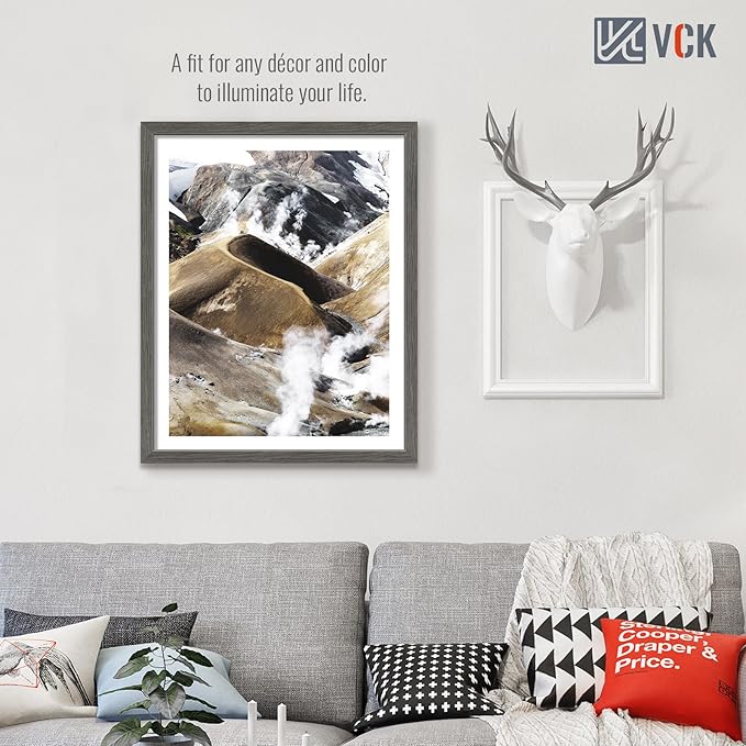 VCK 24x30 Frame Set of 3, Gray Solid Wood Poster Picture Frame, Exclusive Wood Grain, Wall Mounting Hanging