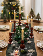 NUPTIO Candlestick Holders for Home Decor: Set of 3 Wood Taper Candle Holders for Thanksgiving Table Centerpieces - Mid Century Modern Caramel