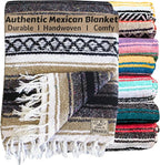 Del Mex Classic Mexican Blanket, Large Authentic Woven Falsa Throw (70"x50"), Artisan Southwest Décor for Beach, Yoga, Outdoors (Tan)