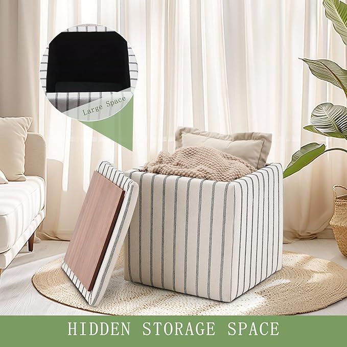 Wimarsbon 18inch Storage Ottoman with Detachable Tray, Mid Century Large Capacity Oversized Ottomans, Multifunctional Small Center End Tables, Suitable for Modern Home Styles (Square)