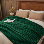 NEWCOSPLAY Faux Fur Throw Blanket Dark Green 3D Ribbed Plush Thick Warm Blanket for Couch Sofa Bed 850GSM (Dark Green Ribbed, Throw(50"x60"))