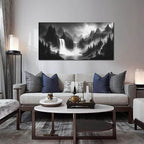 HUBOSKN Waterfall Pictures Wall Decor for Living Room - Mountain Wall Art for Office - Black and White Canvas Wall Art for Bedroom Size 24" x 48"