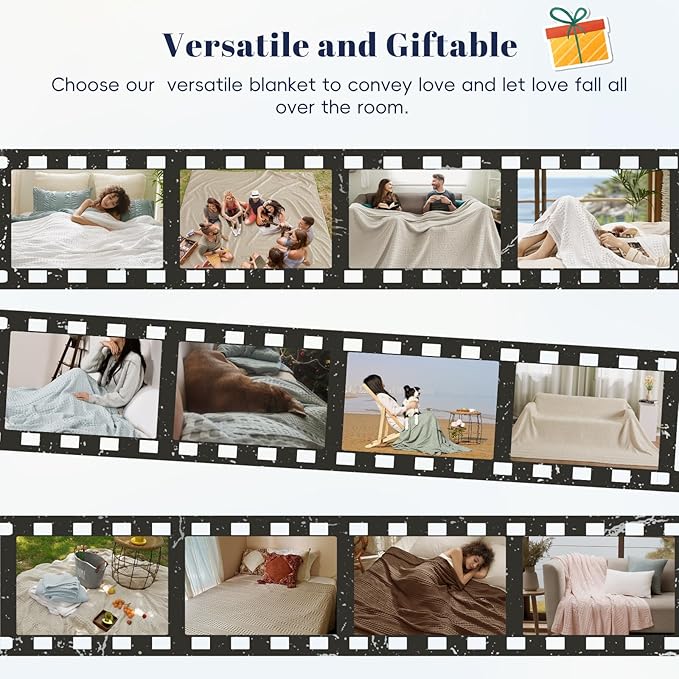 PHF Cooling Waffle Blanket Twin Size, Lightweight 60% Rayon Derived from Bamboo & 40% Cotton Breathable Blanket for Hot Sleepers, Soft and Luxury for Bed Couch and Sofa, 66"x90", Linen