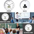 Wall Clock, 14" Large Dial Non-Ticking Silent Battery Operated Analog with LCD Display for Perpetual Calendar and F° Temperature, Ideal Modern Home, Bedroom, Office Decor (Black)