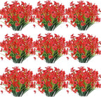30 Bundles Artificial Flowers Outdoor UV Resistant Fake Flowers No Fade Faux Plastic Plants Garden Porch Window Box Decorating(Rose red)
