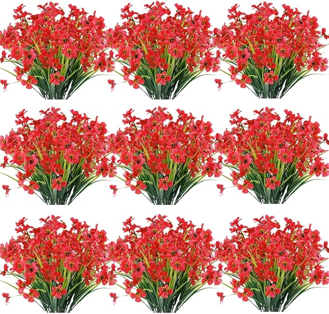 30 Bundles Artificial Flowers Outdoor UV Resistant Fake Flowers No Fade Faux Plastic Plants Garden Porch Window Box Decorating(Rose red)
