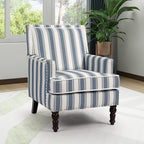 Accent Chair, Modern Comfy Mid-Century Accent Chairs，Linen Upholstered Lounge Arm Chair with Solid Wood Reading Side Padded Single Sofa for Living Room/Office/Balcony/Bedroom-Blue Stripe