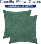 CaliTime Throw Pillow Covers Decorative 16 X 16 Inches Pack of 2 Cozy Chenille Cushion Cases for Couch Sofa Bed Living Room Home Dark Green