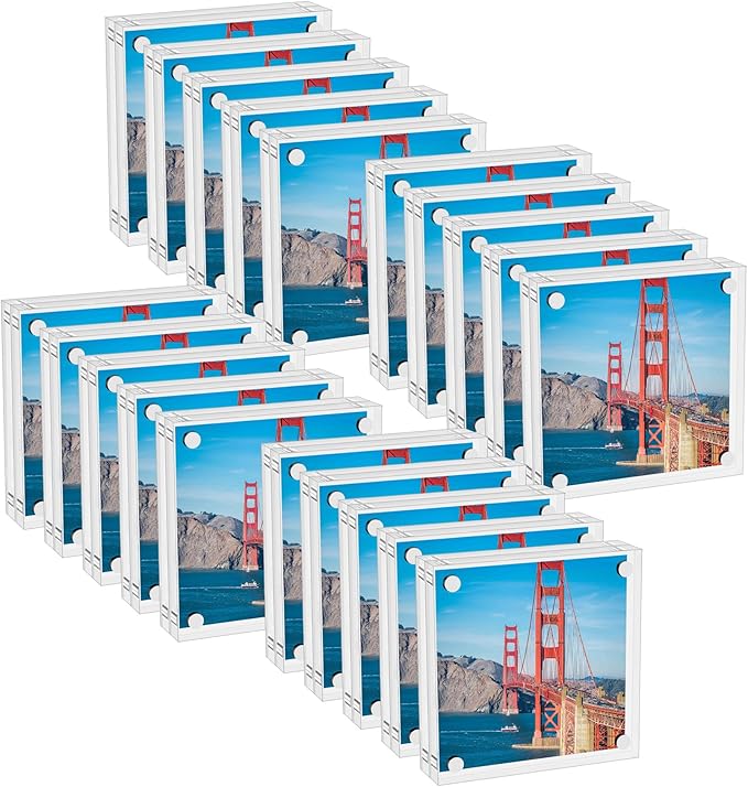 Mini Picture Frame 3x3 inch Acrylic Magnetic Photo Card Frame 20mm Thick Double SidedDesktop Display Frames for Cards Photos Office Home Decor 20 PCS