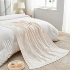 CozeCube Check Knit Throw Blanket, Cream White Checkered Throw for Couch, Decorative Christmas Soft Cozy Warm Knitted Blanket for Bed Sofa Living Room, 50"X60"