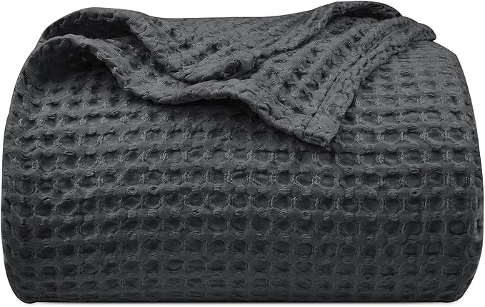 PHF Ultra Soft Waffle Weave Throw Blanket 50"x 60"- Washed Lightweight Breathablee Cozy Woven Blanket - Great for Couch Bed Sofa Home Car - Black