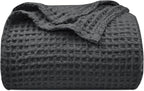 PHF Ultra Soft Waffle Weave Blanket Queen Size 90"x 90"- Washed Lightweight Breathablee Cozy Woven Blanket - Great for Couch Bed Sofa Home Car - Black