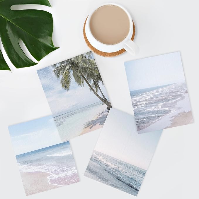 SIGNWIN Poster Bathroom Decor 11"x14"x 4, Wall Art Room Decor Multicolor for Living Room, Bedroom, Office White Pastel Tropical Island Ocean Beach Shore Nature Wilderness Realism Landscape Colorful