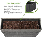 LEWIS&WAYNE Large Rectangular Block Planter Box Handmade Wicker Tall Planters for Outdoor Plants with Removable Liners Modern Planter for Indoor Outdoor Patio Deck - Gray, 38''x11''x30''